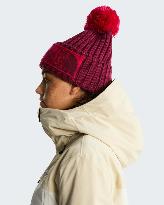 The North Face Women's Heritage Ski Tuke Beanie Burgundy Crush/Lali Guran NF0A7WJORGW