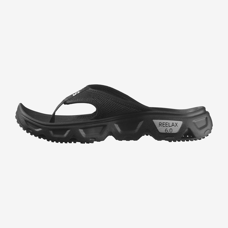 Load image into Gallery viewer, Salomon Men&#39;s Reelax Break 6.0 Flip Flops Black/Black/Alloy 471108
