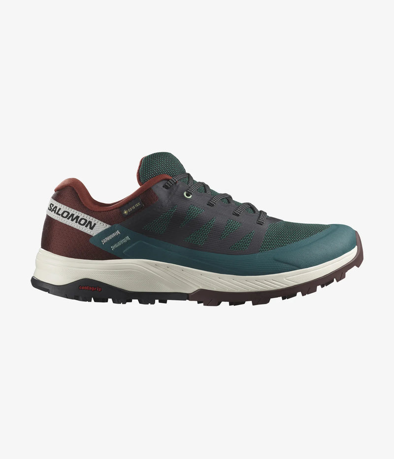 Load image into Gallery viewer, Salomon Men&#39;s Outrise Gore-Tex Hiking Shoes Ponderosa Pine/Bitter Chocolate/Vanilla Ice L471421
