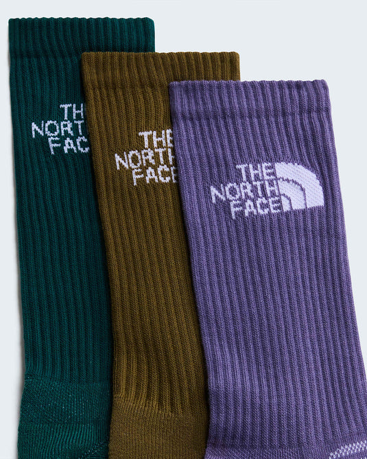 The North Face Unisex Multi Sport Cushion Crew Socks (3-Pack) Grounded Plum-Caraway Seed-Pacific Teal NF0A882H0JX