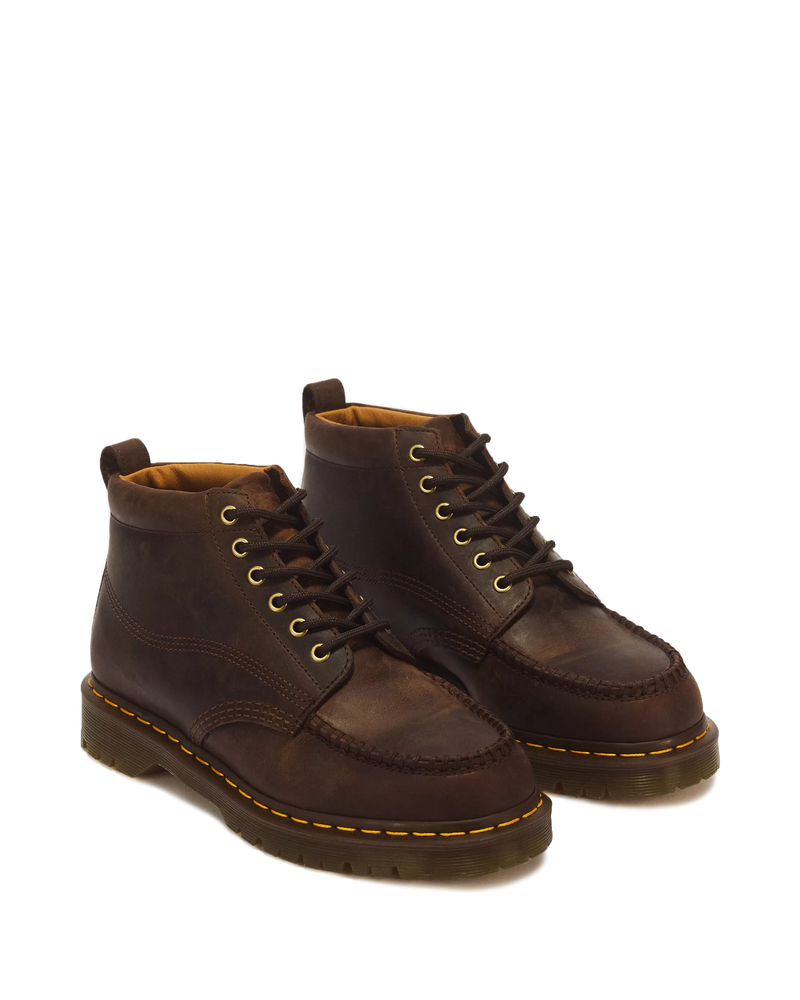 Load image into Gallery viewer, Dr. Martens Men's Lowell Chukka 6 Eye Craze Horse Moc Toe Boots Dark Brown 43350201
