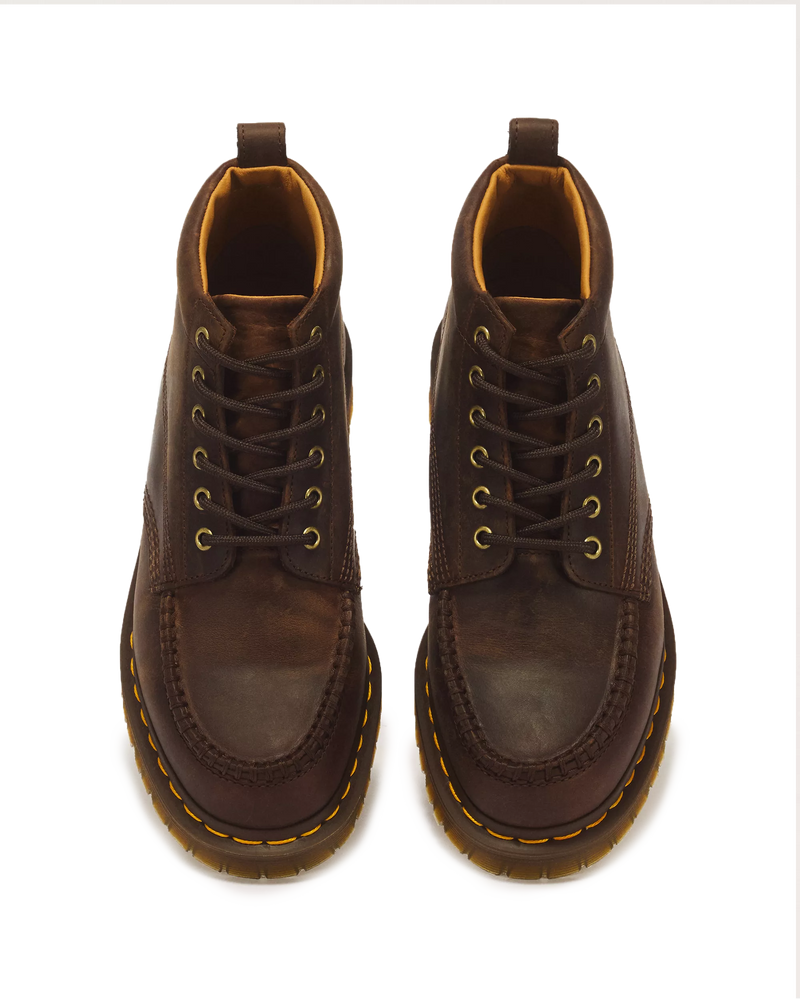Load image into Gallery viewer, Dr. Martens Men's Lowell Chukka 6 Eye Craze Horse Moc Toe Boots Dark Brown 43350201
