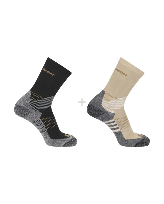 Salomon Unisex X Ultra Access Crew Sock (2-Pack) Bleached Sand/Black LC2256800