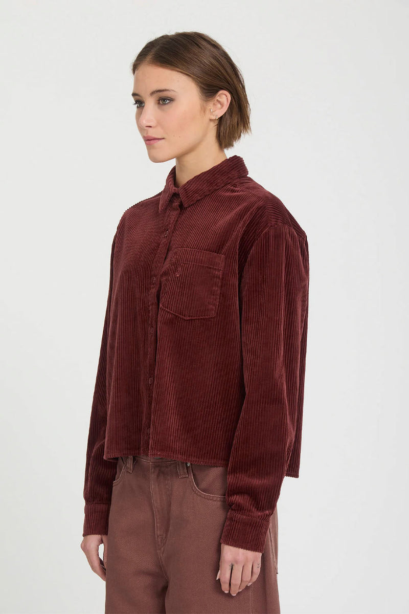 Load image into Gallery viewer, Volcom Women's Wellow Cord Shirt Brick B0532601-BRK

