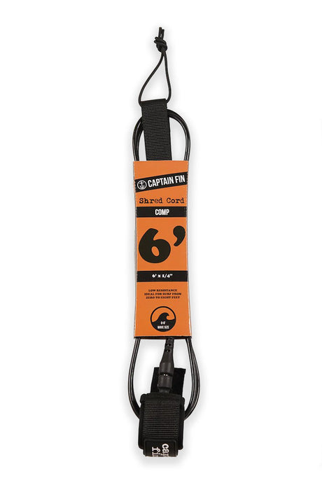 Captain Fin Shred Cord 6' Comp Surfboard Leash Black CX182001-BLK