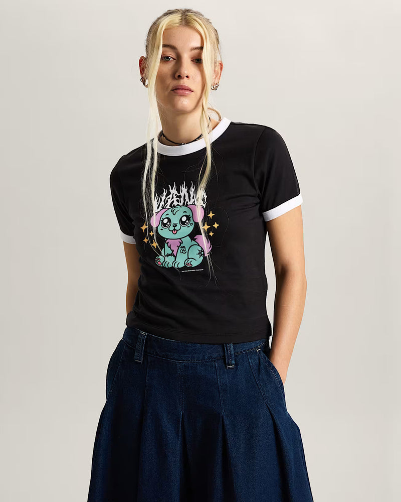 Load image into Gallery viewer, Vans Women's Puppy Ringer T-Shirt Black VN000W24BLK
