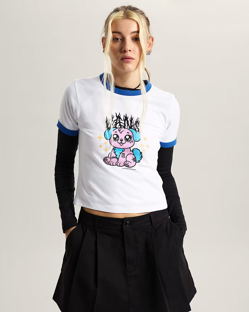 Load image into Gallery viewer, Vans Women's Puppy Ringer T-Shirt White VN000W24WHT
