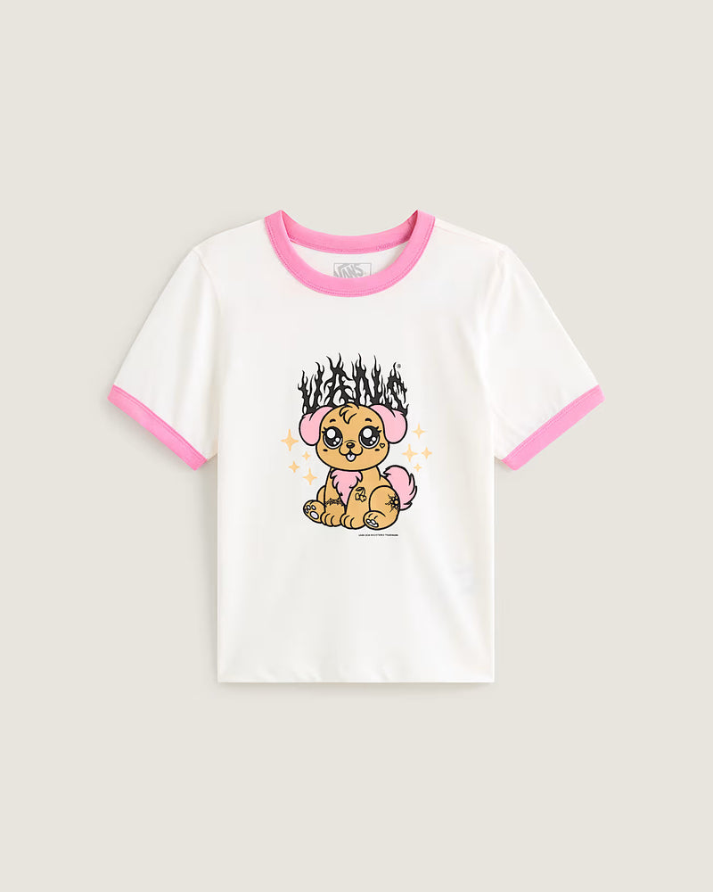 Load image into Gallery viewer, Vans Women's Puppy Ringer T-Shirt White VN000W24C9F
