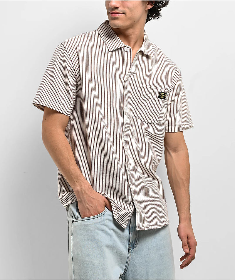Load image into Gallery viewer, RVCA Men's Dayshift Stripe II Short Sleeve Shirt Natural EVYWT03011-NAT
