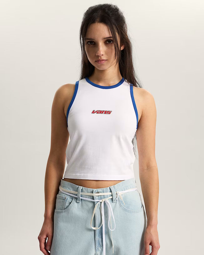 Load image into Gallery viewer, Vans Women's Retro Speed Tank T-Shirt White VN000XDQWHT
