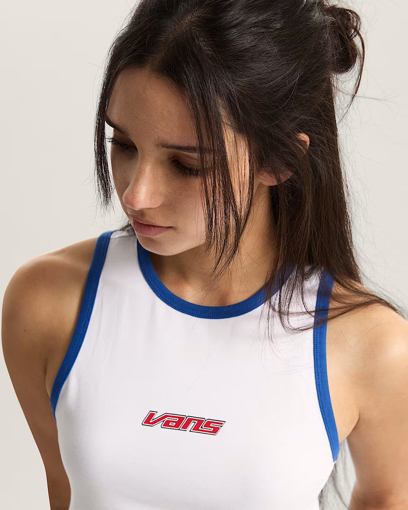Load image into Gallery viewer, Vans Women's Retro Speed Tank T-Shirt White VN000XDQWHT

