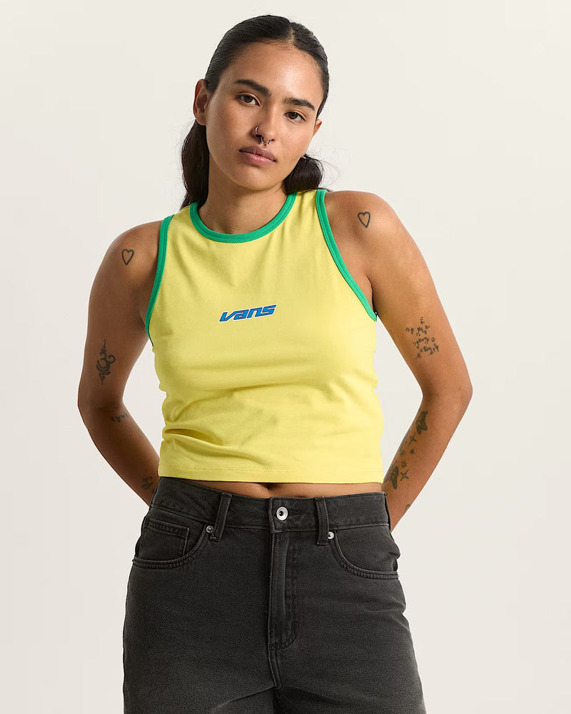 Load image into Gallery viewer, Vans Women's Retro Speed Tank T-Shirt Yellow VN000XDQFSH

