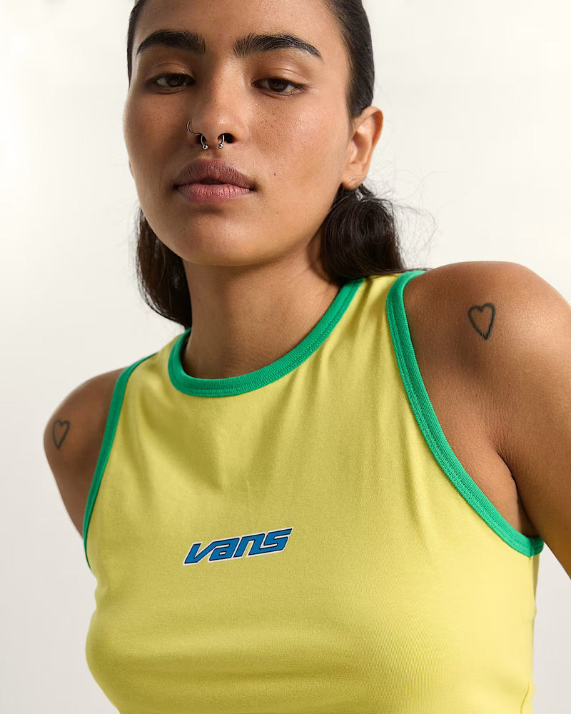Load image into Gallery viewer, Vans Women's Retro Speed Tank T-Shirt Yellow VN000XDQFSH
