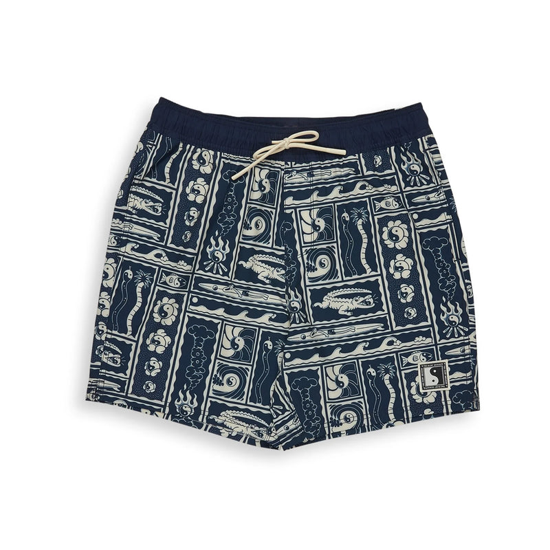Load image into Gallery viewer, T&amp;C Men&#39;s Aloha Elastic 17.5&quot; Beach Shorts Navy TM6BE-0222
