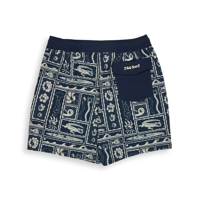 Load image into Gallery viewer, T&amp;C Men&#39;s Aloha Elastic 17.5&quot; Beach Shorts Navy TM6BE-0222
