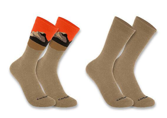 Carhartt Men's Midweight Synthetic-Wool Blend Mountain Crew (2-Pack) Socks Dark Khaki SC9592