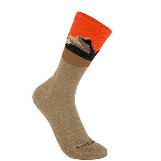 Carhartt Men's Midweight Synthetic-Wool Blend Mountain Crew (2-Pack) Socks Dark Khaki SC9592