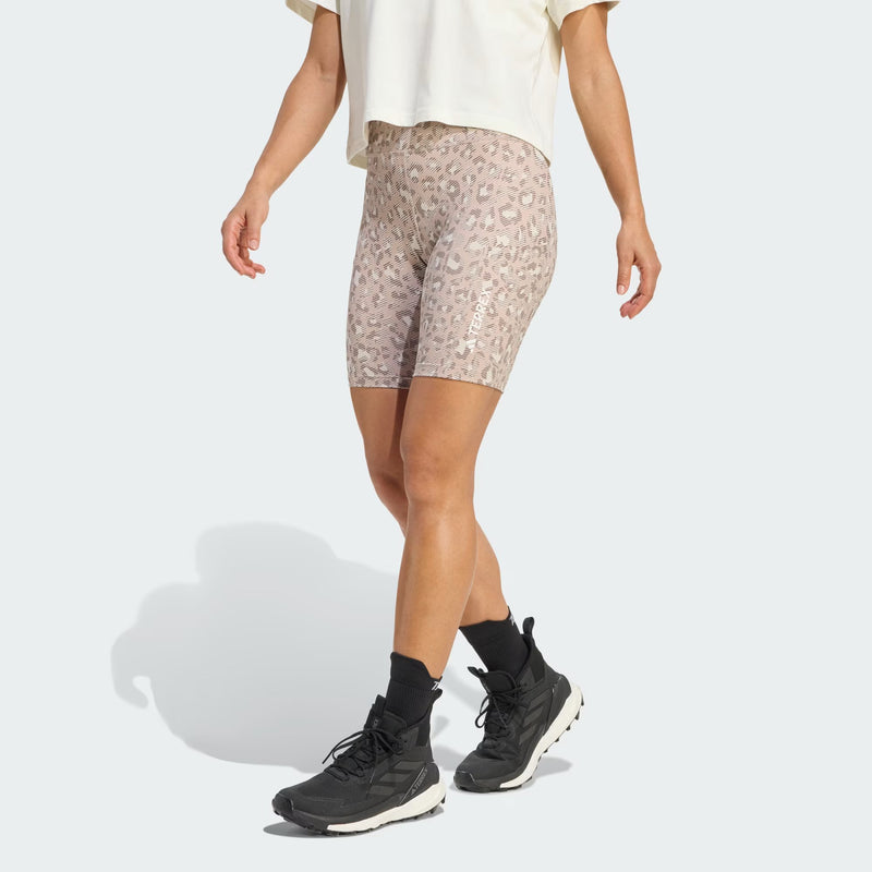 Load image into Gallery viewer, Adidas Terrex Women's Multi 8inch Printed Tight Shorts Beige/Wonder Taupe/Trace Brown KF3590
