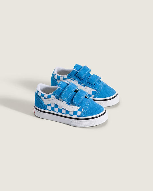 Vans Toddler Old Skool V Shoes Checkerboard Bright Azure Blue VN000CRWFNM