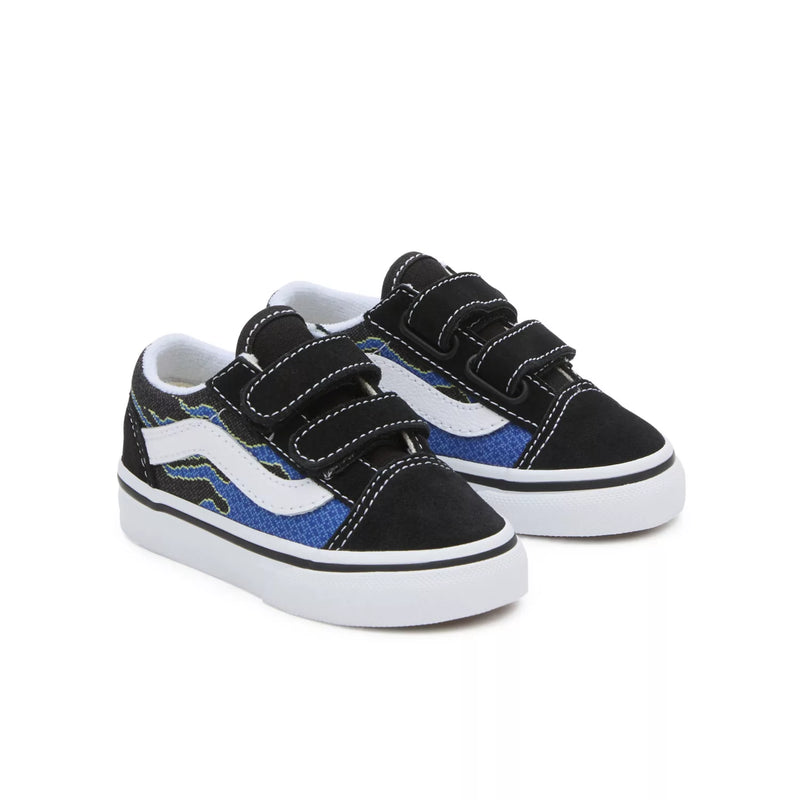Load image into Gallery viewer, Vans Toddler Old Skool V Shoes Pixel Flame Black/Blue VN000CPZY611
