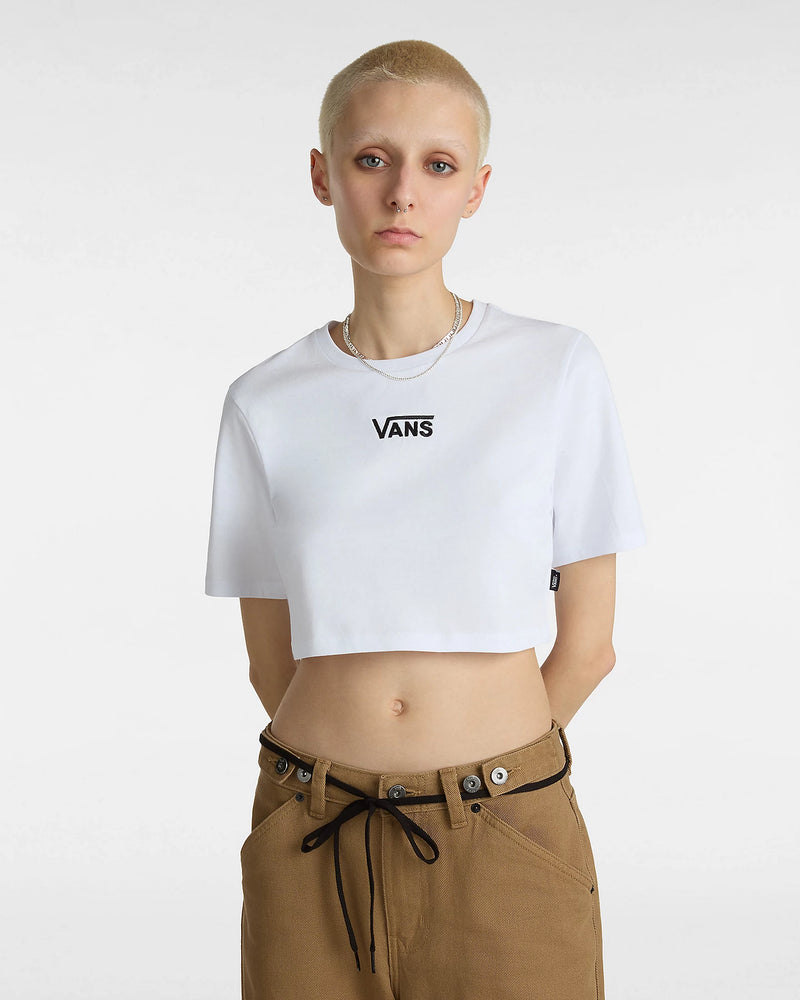 Load image into Gallery viewer, Vans Women&#39;s Flying V Crew Crop T-Shirt White VN000GFFWHT
