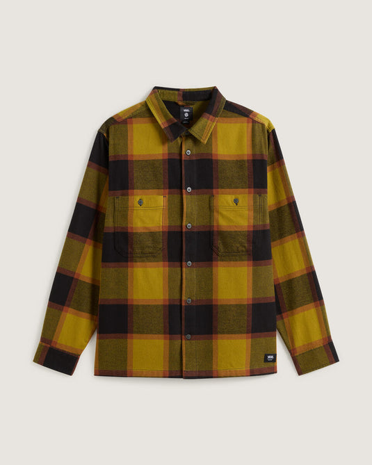 Vans Men's Larkspur Plaid Flannel Shirt Burnt Gold Yellow/Black VN000P7ZF0H