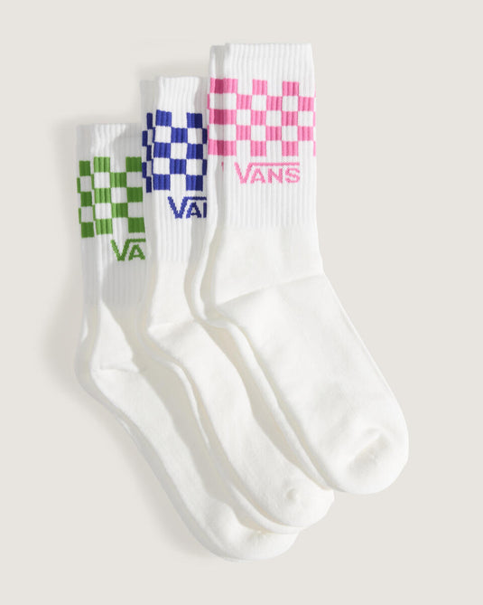 Vans Unisex Classic Check Crew Socks (3 Pack) Fizz Pink VN000QBUFRQ