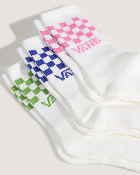 Vans Unisex Classic Check Crew Socks (3 Pack) Fizz Pink VN000QBUFRQ