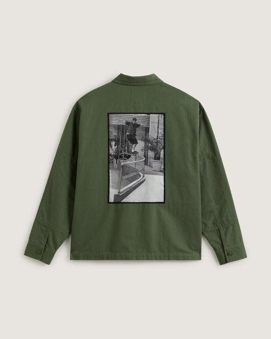Vans Men's Skate Military Overshirt by Atiba Jefferson Pine Forest Green VN000R38EN61