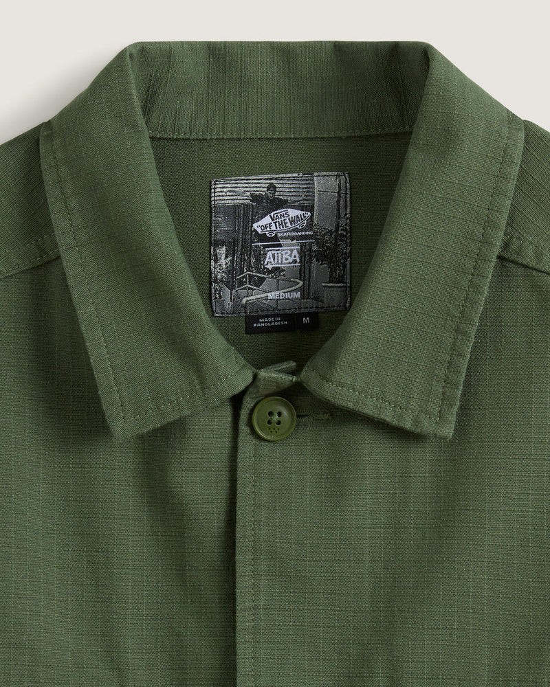 Load image into Gallery viewer, Vans Men&#39;s Skate Military Overshirt by Atiba Jefferson Pine Forest Green VN000R38EN61
