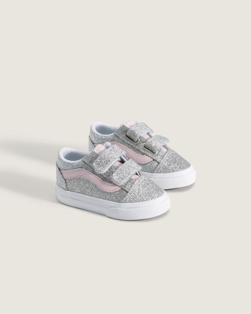 Load image into Gallery viewer, Vans Toddler Old Skool V Shoes (1-4 years) Glitter Silver/Pale Petal VN000VB2HN3
