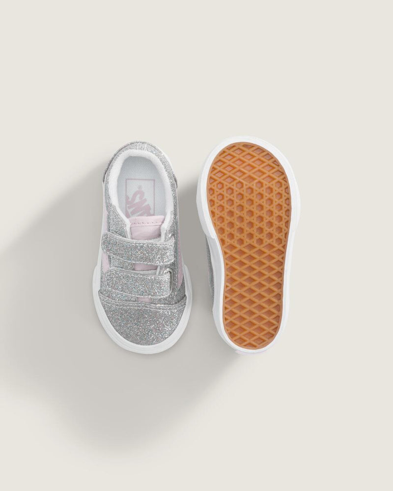 Load image into Gallery viewer, Vans Toddler Old Skool V Shoes (1-4 years) Glitter Silver/Pale Petal VN000VB2HN3
