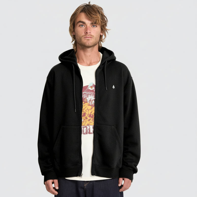 Load image into Gallery viewer, Volcom Men's Single Stone Full Zip Hoodie Black A4832500_BLK
