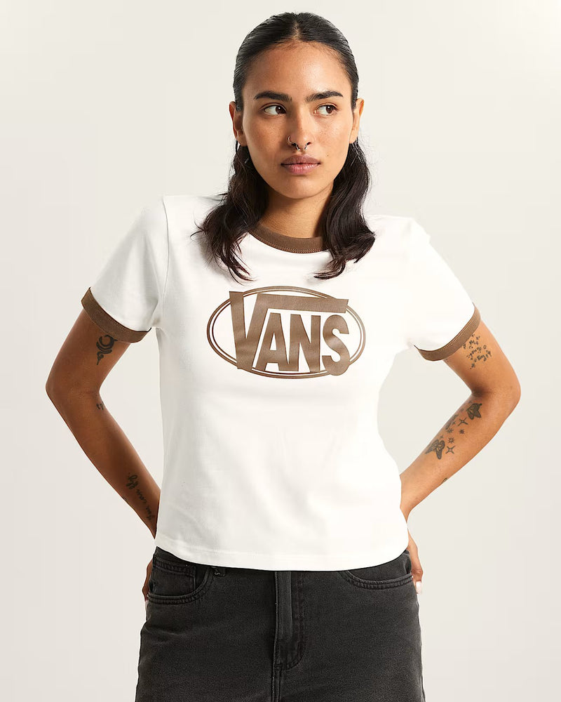 Load image into Gallery viewer, Vans Women's Center Chest Ringer T-Shirt Egret VN000TXSC9F
