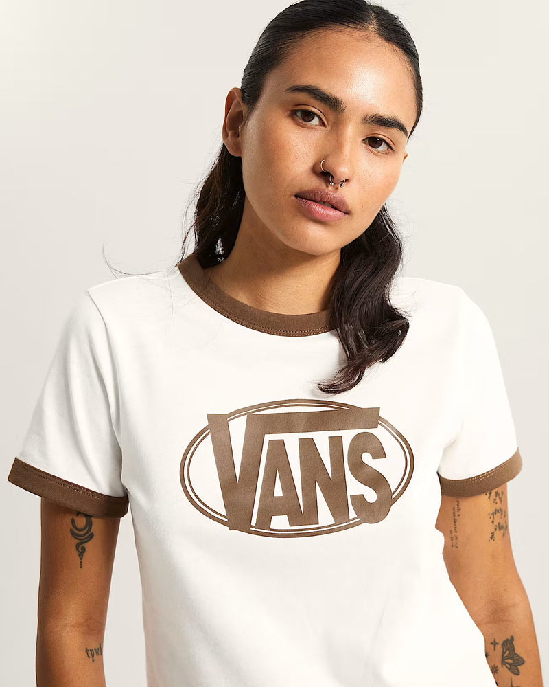 Load image into Gallery viewer, Vans Women's Center Chest Ringer T-Shirt Egret VN000TXSC9F
