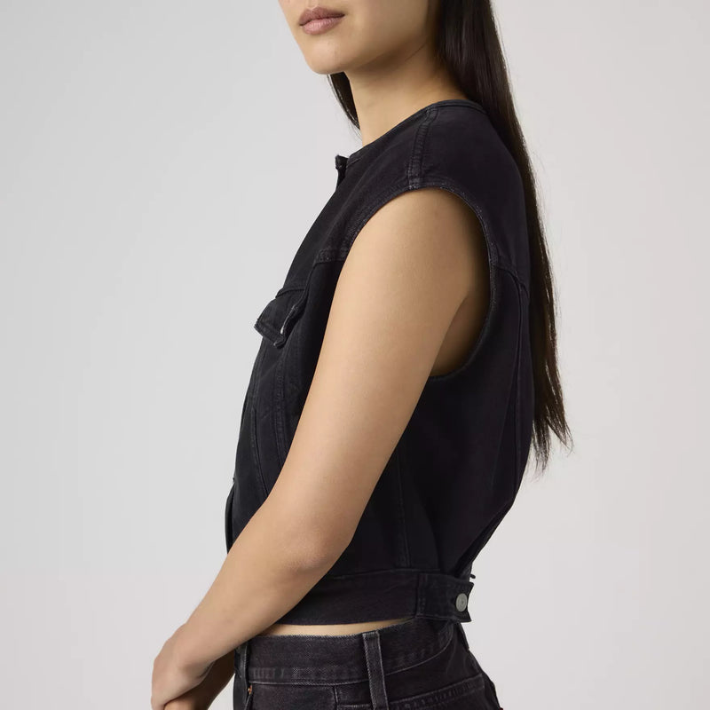 Load image into Gallery viewer, Levi's Women's '90s Shrunken Collarless Vest Stone Black 005NP0003
