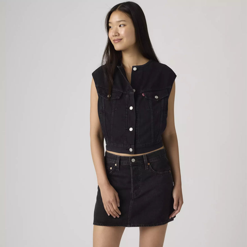 Load image into Gallery viewer, Levi's Women's '90s Shrunken Collarless Vest Stone Black 005NP0003
