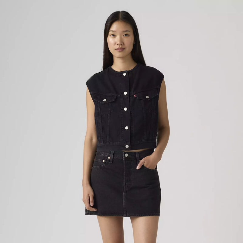 Load image into Gallery viewer, Levi's Women's '90s Shrunken Collarless Vest Stone Black 005NP0003
