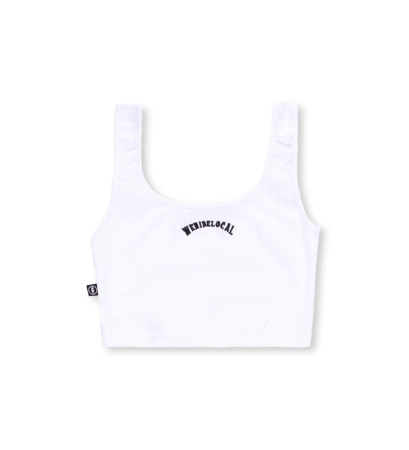 Load image into Gallery viewer, We Ride Local Women's Typo Ribbed Crop Tank Top White FRCTTW_SS26
