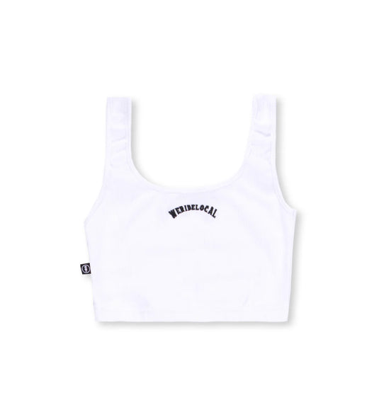We Ride Local Women's Typo Ribbed Crop Tank Top White FRCTTW_SS26