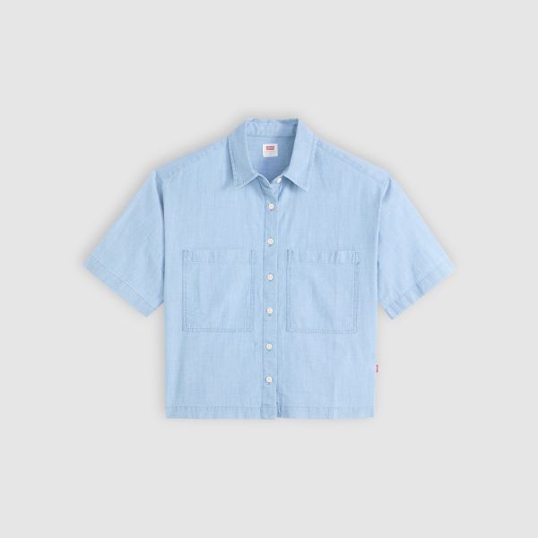 Load image into Gallery viewer, Levi's Women's Harlie Short Sleeve Cropped Shirt Blue 003QI0000
