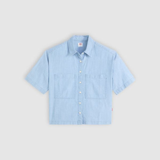 Levi's Women's Harlie Short Sleeve Cropped Shirt Blue 003QI0000