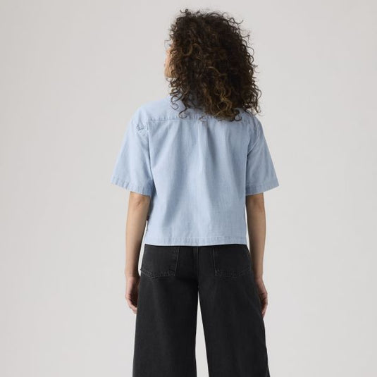 Levi's Women's Harlie Short Sleeve Cropped Shirt Blue 003QI0000