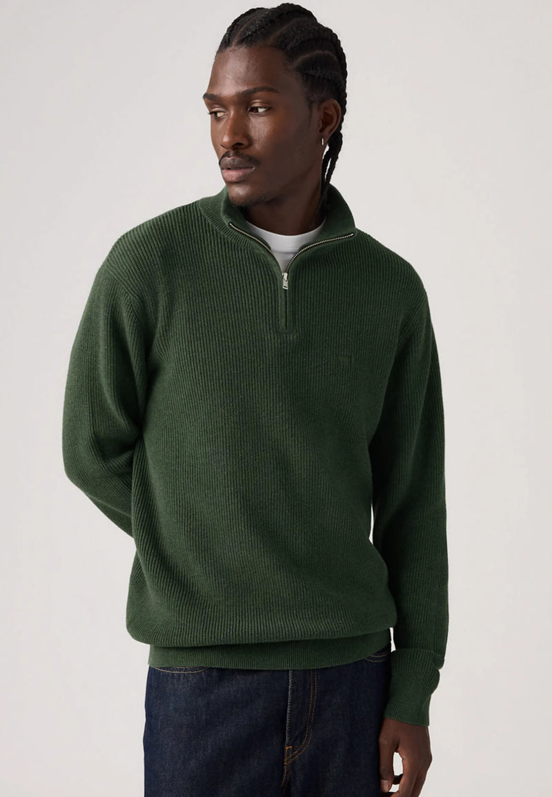 Load image into Gallery viewer, Levi's Men's Housemark Quarter Zip Sweater Duffel Bag Heather Green 0058U0001
