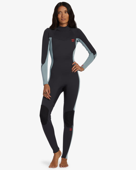 Billabong Women's Foil 3/2mm Backzip Wetsuit Washed Black ABJW100183-WAA