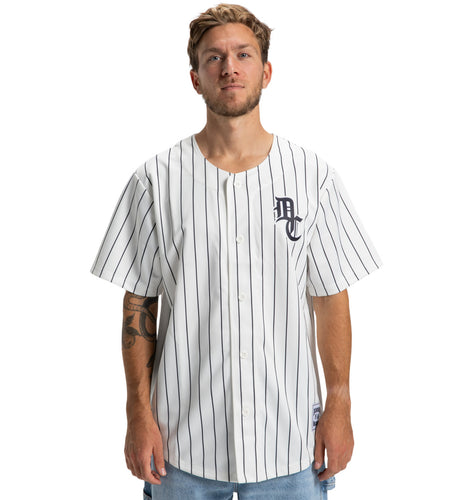 DC Men's Slugger Jersey Short Sleeve Shirt White Pinstripe ADYKT03253-XWKW