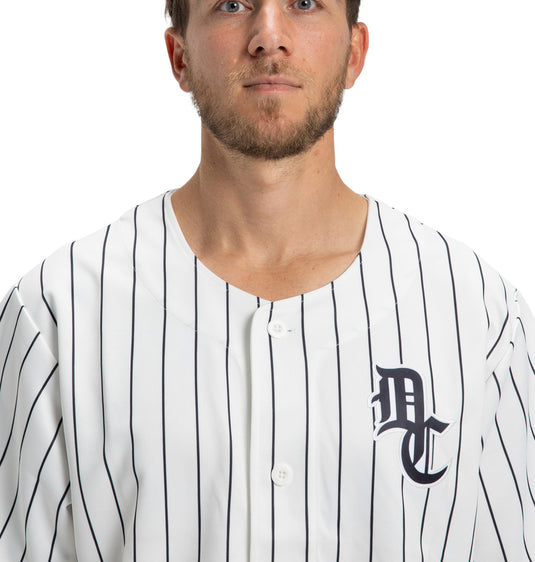 DC Men's Slugger Jersey Short Sleeve Shirt White Pinstripe ADYKT03253-XWKW