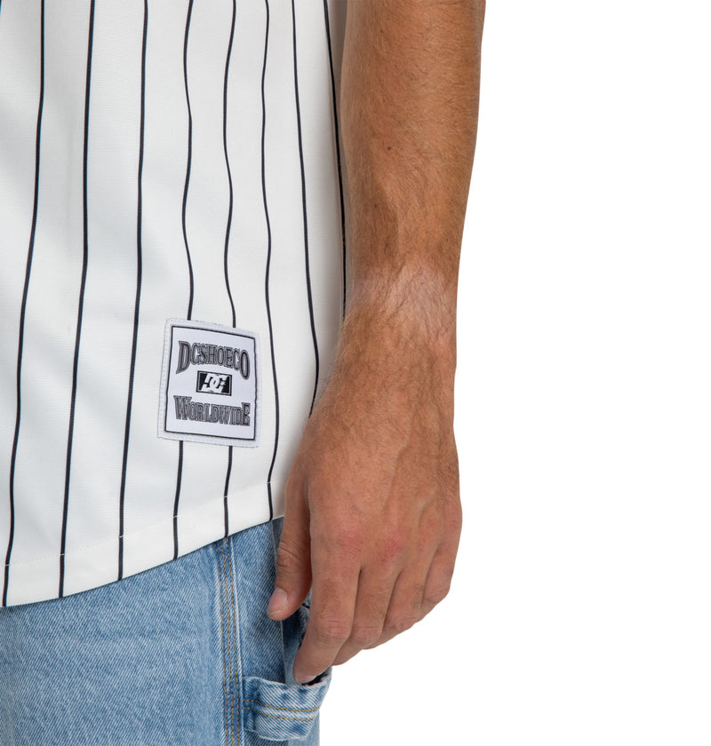 Load image into Gallery viewer, DC Men&#39;s Slugger Jersey Short Sleeve Shirt White Pinstripe ADYKT03253-XWKW
