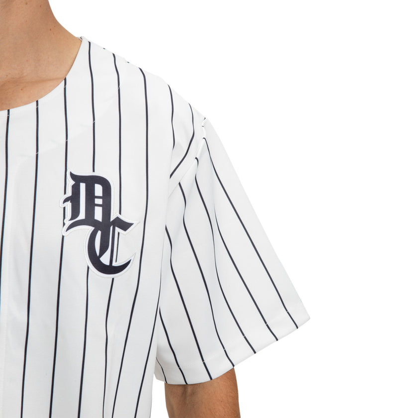 Load image into Gallery viewer, DC Men&#39;s Slugger Jersey Short Sleeve Shirt White Pinstripe ADYKT03253-XWKW
