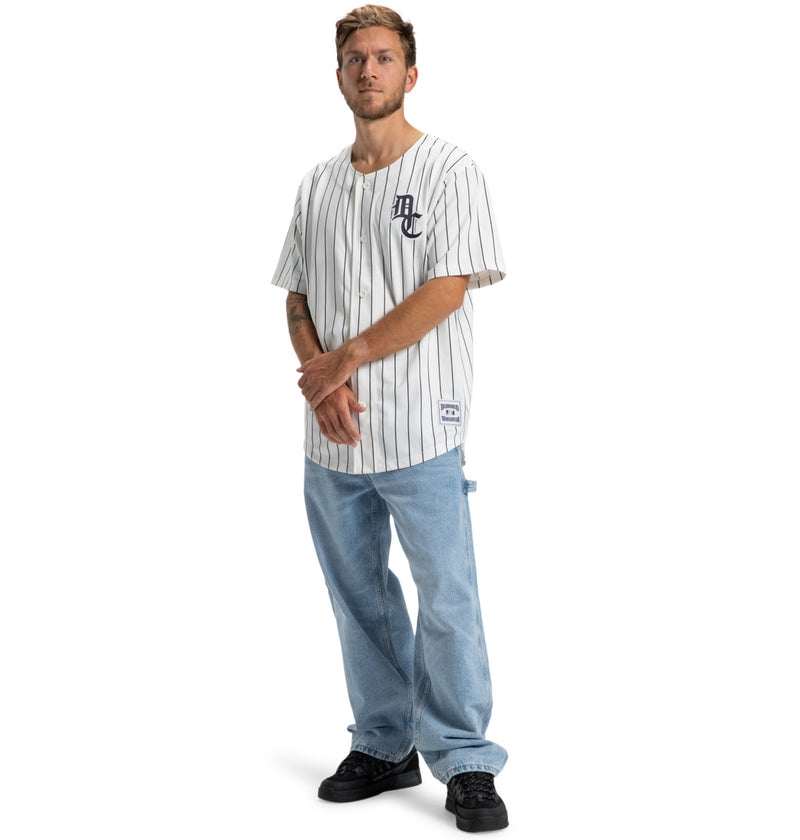 Load image into Gallery viewer, DC Men&#39;s Slugger Jersey Short Sleeve Shirt White Pinstripe ADYKT03253-XWKW
